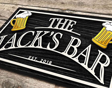 BK Gift Kişiye Özel Kabartma Tasarım Siyah(Ebony) Ahşap Bar Tabelası, Home Bar Tabela, Rustik Ev Dekorasyonu, Duvar Dekoru-3