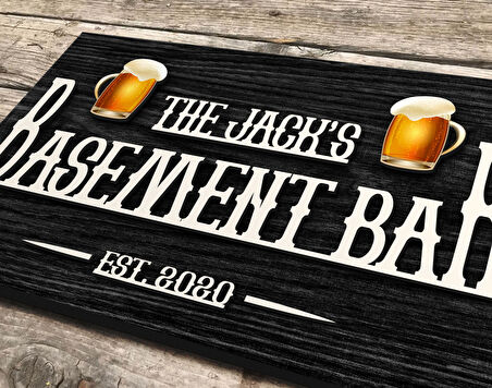 BK Gift Kişiye Özel Kabartma Tasarım Siyah(Ebony) Ahşap Bar Tabelası, Home Bar Tabela, Rustik Ev Dekorasyonu, Duvar Dekoru-4