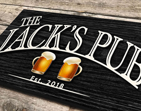 BK Gift Kişiye Özel Kabartma Tasarım Siyah(Ebony) Ahşap Bar Tabelası, Home Bar Tabela, Rustik Ev Dekorasyonu, Duvar Dekoru-7