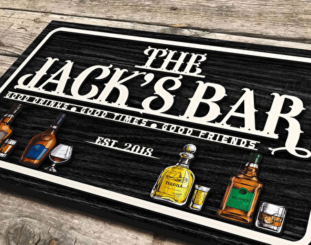 BK Gift Kişiye Özel Kabartma Tasarım Siyah(Ebony) Ahşap Bar Tabelası, Home Bar Tabela, Rustik Ev Dekorasyonu, Duvar Dekoru-10