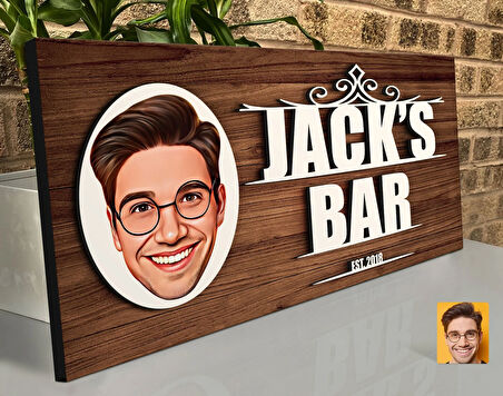 BK Gift Kişiye Özel Karikatürlü Kabartma Tasarım Ahşap Bar Tabelası, Home Bar Tabela, Rustik Ev Dekorasyonu, Duvar Dekoru-1