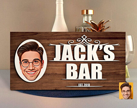 BK Gift Kişiye Özel Karikatürlü Kabartma Tasarım Ahşap Bar Tabelası, Home Bar Tabela, Rustik Ev Dekorasyonu, Duvar Dekoru-1