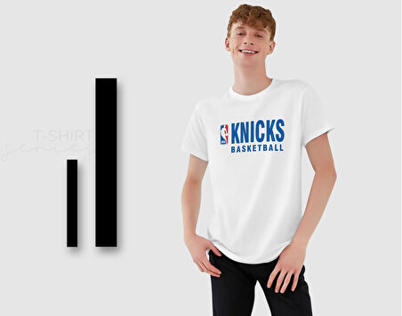 BK Gift Knicks Basketball Tasarımlı Erkek Beyaz T-shirt, Arkadaşa Hediye, Doğum Günü Hediyesi, Trend Tişört, Sevgili Hediyesi-1