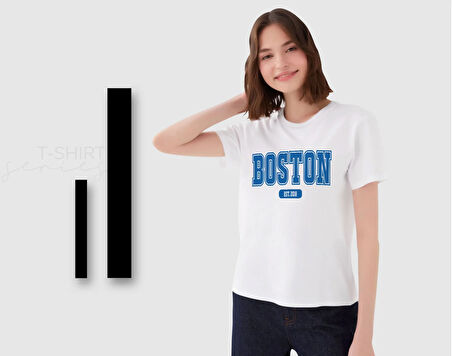 BK Gift Boston Tasarımlı Kadın Beyaz T-shirt, Arkadaşa Hediye, Doğum Günü Hediyesi, Trend Tişört, Sevgili Hediyesi-1