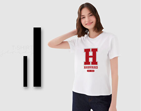 BK Gift Harvard Tasarımlı Kadın Beyaz T-shirt, Arkadaşa Hediye, Doğum Günü Hediyesi, Trend Tişört, Sevgili Hediyesi-2
