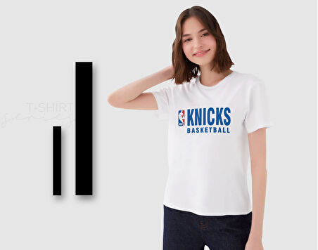 BK Gift Knicks Basketball Tasarımlı Kadın Beyaz T-shirt, Arkadaşa Hediye, Doğum Günü Hediyesi, Trend Tişört, Sevgili Hediyesi-1
