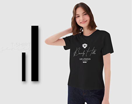 BK Gift Beverly Hills Tasarımlı Kadın Siyah T-shirt, Arkadaşa Hediye, Doğum Günü Hediyesi, Trend Tişört, Sevgili Hediyesi-1