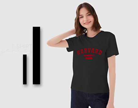 BK Gift Harvard Tasarımlı Kadın Siyah T-shirt, Arkadaşa Hediye, Doğum Günü Hediyesi, Trend Tişört, Sevgili Hediyesi-1