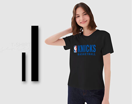 BK Gift Knicks Basketball Tasarımlı Kadın Siyah T-shirt, Arkadaşa Hediye, Doğum Günü Hediyesi, Trend Tişört, Sevgili Hediyesi-1
