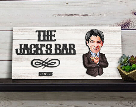 BK Gift Kişiye Özel Karikatürlü Kabartma Tasarım Antik Beyaz Ahşap Bar Tabelası, Home Bar Tabela, Rustik Ev Dekorasyonu, Duvar Dekoru-4