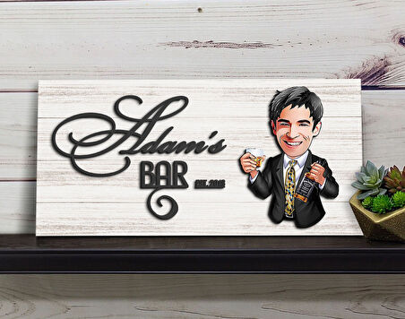 BK Gift Kişiye Özel Karikatürlü Kabartma Tasarım Antik Beyaz Ahşap Bar Tabelası, Home Bar Tabela, Rustik Ev Dekorasyonu, Duvar Dekoru-7