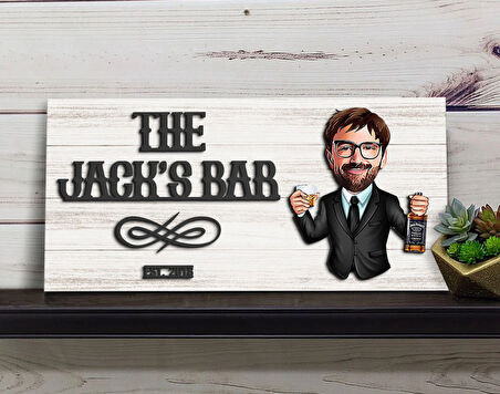 BK Gift Kişiye Özel Karikatürlü Kabartma Tasarım Antik Beyaz Ahşap Bar Tabelası, Home Bar Tabela, Rustik Ev Dekorasyonu, Duvar Dekoru-8