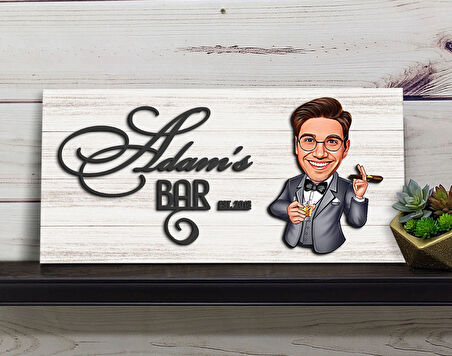 BK Gift Kişiye Özel Karikatürlü Kabartma Tasarım Antik Beyaz Ahşap Bar Tabelası, Home Bar Tabela, Rustik Ev Dekorasyonu, Duvar Dekoru-10