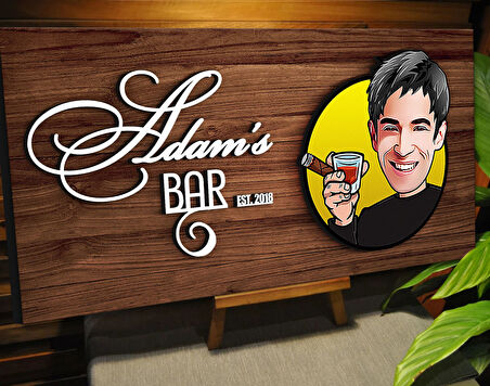 BK Gift Kişiye Özel Karikatürlü Kabartma Tasarım Ceviz Ahşap Bar Tabelası, Home Bar Tabela, Rustik Ev Dekorasyonu, Duvar Dekoru-1