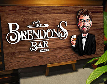 BK Gift Kişiye Özel Karikatürlü Kabartma Tasarım Ceviz Ahşap Bar Tabelası, Home Bar Tabela, Rustik Ev Dekorasyonu, Duvar Dekoru-2