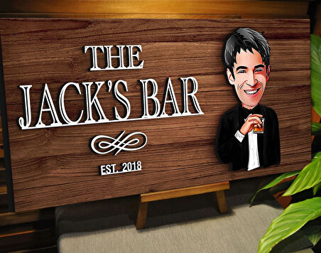 BK Gift Kişiye Özel Karikatürlü Kabartma Tasarım Ceviz Ahşap Bar Tabelası, Home Bar Tabela, Rustik Ev Dekorasyonu, Duvar Dekoru-3