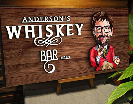 BK Gift Kişiye Özel Karikatürlü Kabartma Tasarım Ceviz Ahşap Bar Tabelası, Home Bar Tabela, Rustik Ev Dekorasyonu, Duvar Dekoru-5