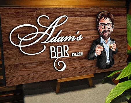 BK Gift Kişiye Özel Karikatürlü Kabartma Tasarım Ceviz Ahşap Bar Tabelası, Home Bar Tabela, Rustik Ev Dekorasyonu, Duvar Dekoru-8