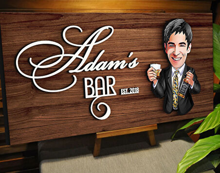 BK Gift Kişiye Özel Karikatürlü Kabartma Tasarım Ceviz Ahşap Bar Tabelası, Home Bar Tabela, Rustik Ev Dekorasyonu, Duvar Dekoru-12