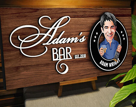 BK Gift Kişiye Özel Karikatürlü Kabartma Tasarım Ceviz Ahşap Bar Tabelası, Home Bar Tabela, Rustik Ev Dekorasyonu, Duvar Dekoru-14