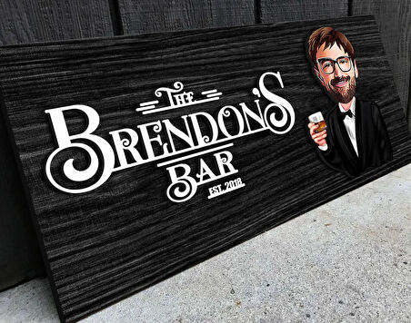 BK Gift Kişiye Özel Karikatürlü Kabartma Tasarım Siyah(Ebony) Ahşap Bar Tabelası, Home Bar Tabela, Rustik Ev Dekorasyonu, Duvar Dekoru-1