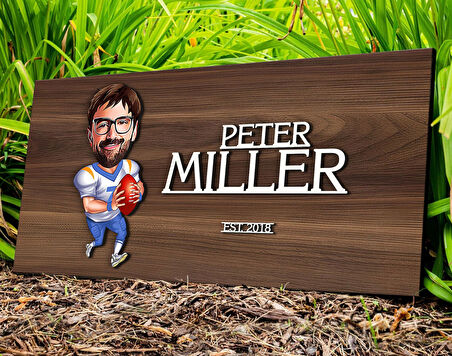 BK Gift Kişiye Özel Amerikan Futbolu Karikatürlü Kabartma Tasarım Antik Ceviz Ahşap Tabela, Dekoratif Tabela, Rustik Ev Dekorasyonu, Duvar Dekoru-1