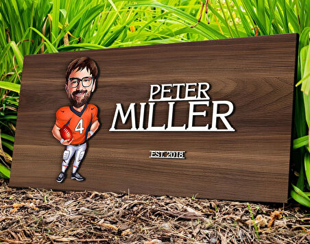 BK Gift Kişiye Özel Amerikan Futbolu Karikatürlü Kabartma Tasarım Antik Ceviz Ahşap Tabela-2, Dekoratif Tabela, Rustik Ev Dekorasyonu, Duvar Dekoru