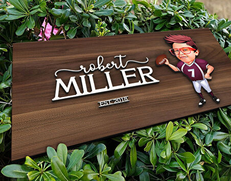 BK Gift Kişiye Özel Amerikan Futbolu Karikatürlü Kabartma Tasarım Antik Ceviz Ahşap Tabela-3, Dekoratif Tabela, Rustik Ev Dekorasyonu, Duvar Dekoru