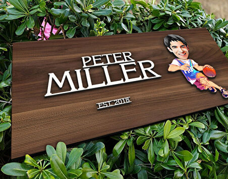 BK Gift Kişiye Özel Erkek Basketbolcu Karikatürlü Kabartma Tasarım Antik Ceviz Ahşap Tabela-2, Dekoratif Tabela, Rustik Ev Dekorasyonu, Duvar Dekoru