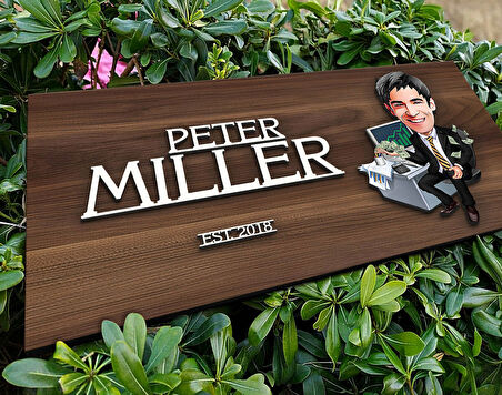 BK Gift Kişiye Özel Erkek Borsacı Karikatürlü Kabartma Tasarım Antik Ceviz Ahşap Tabela-1, Dekoratif Tabela, Rustik Ev Dekorasyonu, Duvar Dekoru