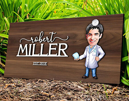 BK Gift Kişiye Özel Erkek Diş Hekimi Karikatürlü Kabartma Tasarım Antik Ceviz Ahşap Tabela-3, Dekoratif Tabela, Rustik Ev Dekorasyonu, Duvar Dekoru