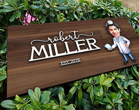 BK Gift Kişiye Özel Erkek Diş Hekimi Karikatürlü Kabartma Tasarım Antik Ceviz Ahşap Tabela-3, Dekoratif Tabela, Rustik Ev Dekorasyonu, Duvar Dekoru