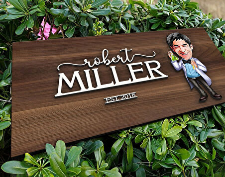 BK Gift Kişiye Özel Erkek Kimya Öğretmeni Karikatürlü Kabartma Tasarım Antik Ceviz Ahşap Tabela-2, Dekoratif Tabela, Rustik Ev Dekorasyonu, Duvar Dekoru