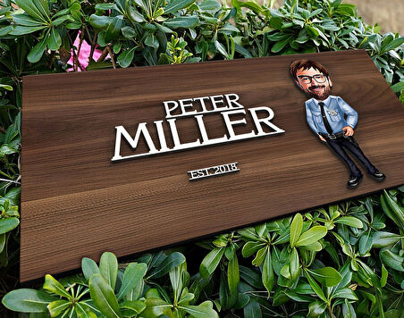 BK Gift Kişiye Özel Erkek Polis Karikatürlü Kabartma Tasarım Antik Ceviz Ahşap Tabela-1, Dekoratif Tabela, Rustik Ev Dekorasyonu, Duvar Dekoru