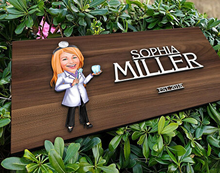 BK Gift Kişiye Özel Kadın Diş Hekimi Karikatürlü Kabartma Tasarım Antik Ceviz Ahşap Tabela-1, Dekoratif Tabela, Rustik Ev Dekorasyonu, Duvar Dekoru