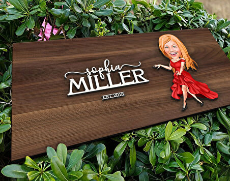 BK Gift Kişiye Özel Kadın Manken Karikatürlü Kabartma Tasarım Antik Ceviz Ahşap Tabela-1, Dekoratif Tabela, Rustik Ev Dekorasyonu,Duvar Dekoru