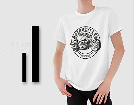 BK Gift Motorsiklet Tasarımlı Erkek Beyaz T-shirt -3, Arkadaşa Hediye, Doğum Günü Hediyesi, Sevgili Hediyesi