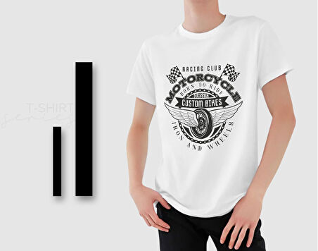 BK Gift Motorsiklet Tasarımlı Erkek Beyaz T-shirt -7, Arkadaşa Hediye, Doğum Günü Hediyesi, Sevgili Hediyesi