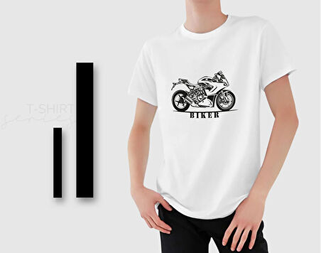 BK Gift Motorsiklet Tasarımlı Erkek Beyaz T-shirt -13, Arkadaşa Hediye, Doğum Günü Hediyesi, Sevgili Hediyesi