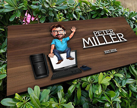 BK Gift Kişiye Özel Erkek Bilgisayar Mühendisi Karikatürlü Kabartma Tasarım Antik Ceviz Ahşap Tabela-1, Dekoratif Tabela, Rustik Ev Dekorasyonu