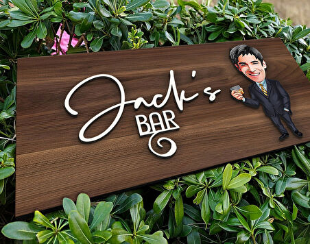 BK Gift Kişiye Özel Erkek Karikatürlü Kabartma Tasarım Antik Ceviz Ahşap Tabela-3, Dekoratif Tabela, Rustik Ev Dekorasyonu