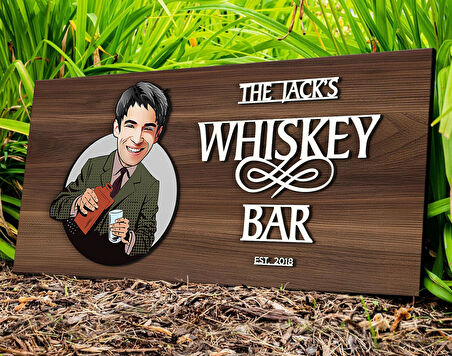 BK Gift Kişiye Özel Erkek Karikatürlü Kabartma Tasarım Antik Ceviz Ahşap Tabela-5, Dekoratif Tabela, Rustik Ev Dekorasyonu