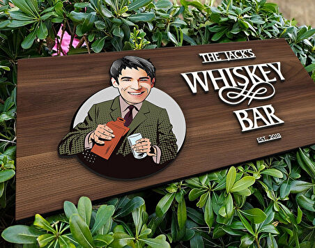 BK Gift Kişiye Özel Erkek Karikatürlü Kabartma Tasarım Antik Ceviz Ahşap Tabela-5, Dekoratif Tabela, Rustik Ev Dekorasyonu