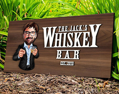 BK Gift Kişiye Özel Erkek Karikatürlü Kabartma Tasarım Antik Ceviz Ahşap Tabela-7, Dekoratif Tabela, Rustik Ev Dekorasyonu