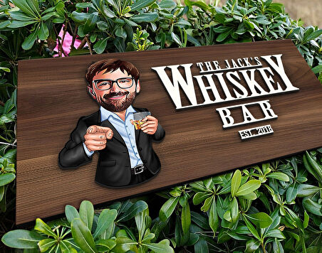 BK Gift Kişiye Özel Erkek Karikatürlü Kabartma Tasarım Antik Ceviz Ahşap Tabela-7, Dekoratif Tabela, Rustik Ev Dekorasyonu