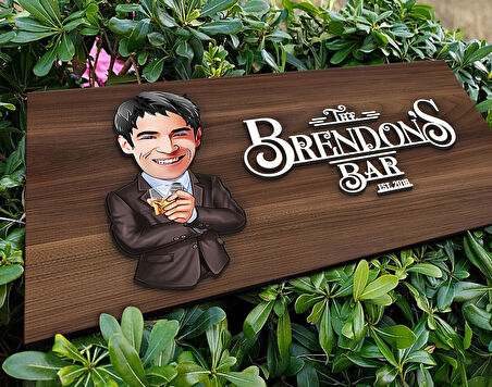 BK Gift Kişiye Özel Erkek Karikatürlü Kabartma Tasarım Antik Ceviz Ahşap Tabela-8, Dekoratif Tabela, Rustik Ev Dekorasyonu