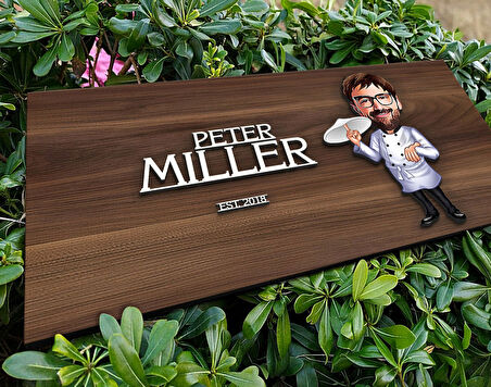 BK Gift Kişiye Özel Erkek Pizza Chef Karikatürlü Kabartma Tasarım Antik Ceviz Ahşap Tabela-1, Dekoratif Tabela, Rustik Ev Dekorasyonu