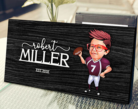 BK Gift Kişiye Özel Amerikan Futbolu Karikatürlü Kabartma Tasarım Antik Siyah (Ebony) Ahşap Tabela-3, Dekoratif Tabela, Rustik Ev Dekorasyonu, Duvar Dekoru