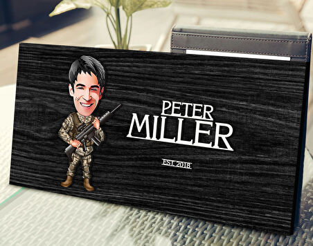 BK Gift Kişiye Özel Asker Karikatürlü Kabartma Tasarım Antik Siyah (Ebony) Ahşap Tabela-1, Dekoratif Tabela, Rustik Ev Dekorasyonu, Duvar Dekoru