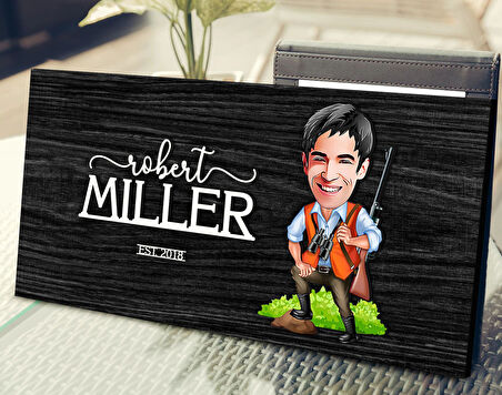 BK Gift Kişiye Özel Avcı Karikatürlü Kabartma Tasarım Antik Siyah (Ebony) Ahşap Tabela-1, Dekoratif Tabela, Rustik Ev Dekorasyonu, Duvar Dekoru